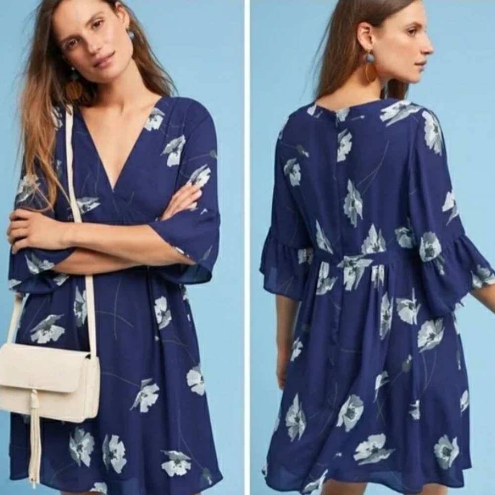 Paper Crown Anthropologie Anthropologie Petite Blue floral Dress